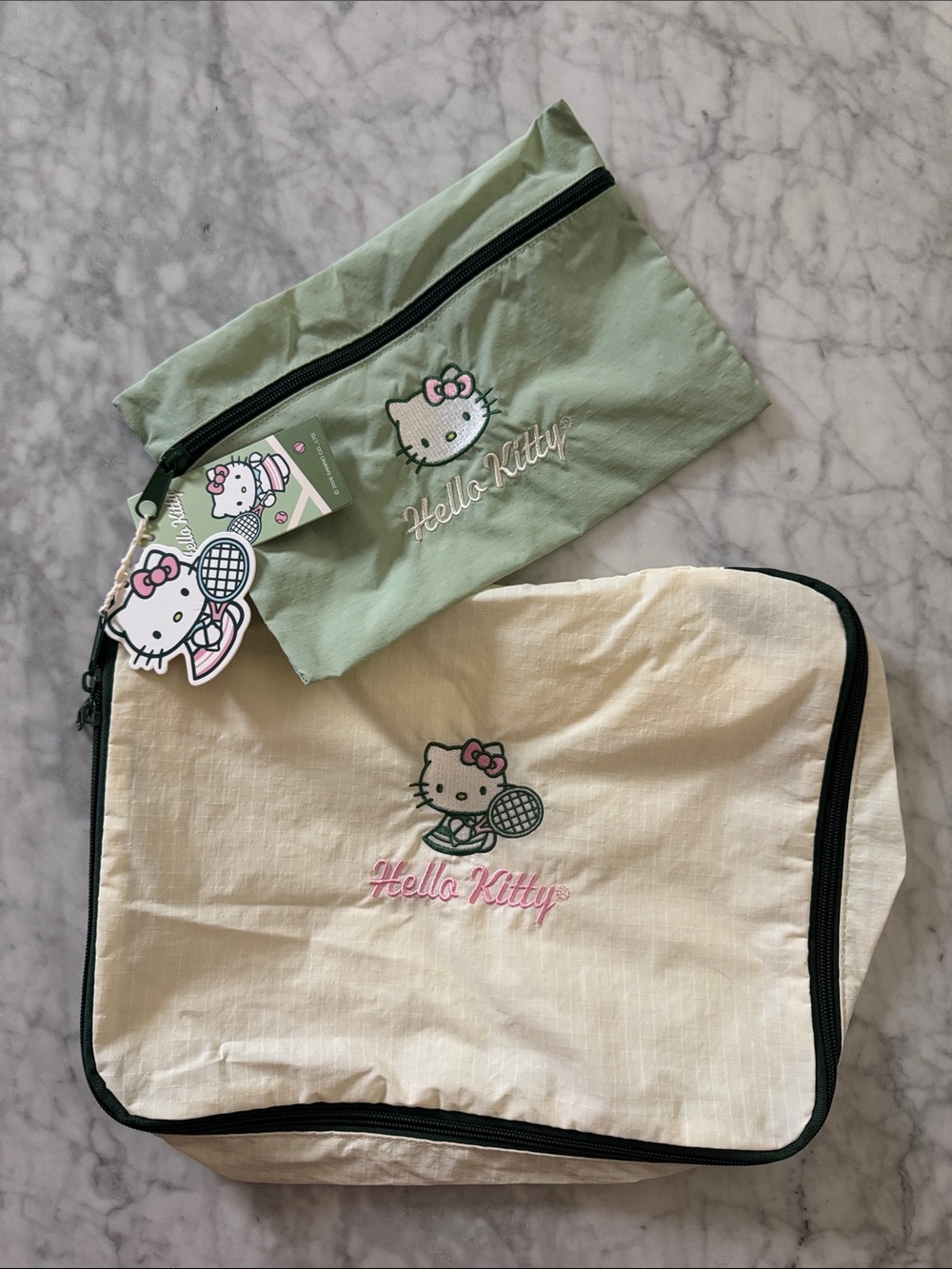 NWT Hello Kitty Miniso Tennis Embroidered travel Pouch Set totes set of 2